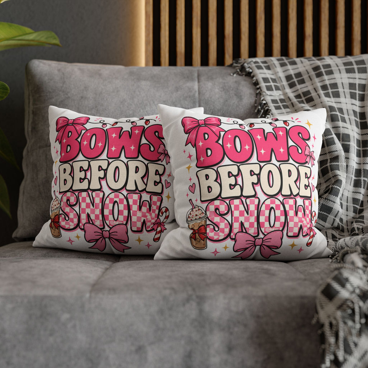 Bows Before Snow Holiday Pillowcase Modern Day Christmas – Pink Christmas Decorative Throw Pillow Cover
