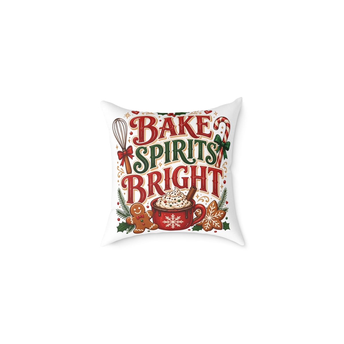 Christmas Bake Spirits Bright Square Poly Canvas Pillow