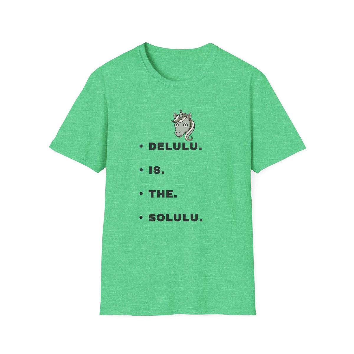T-Shirt — Minimalist Unicorn Graphic Tee with "DELULU" Text - Trending Now - September 2026