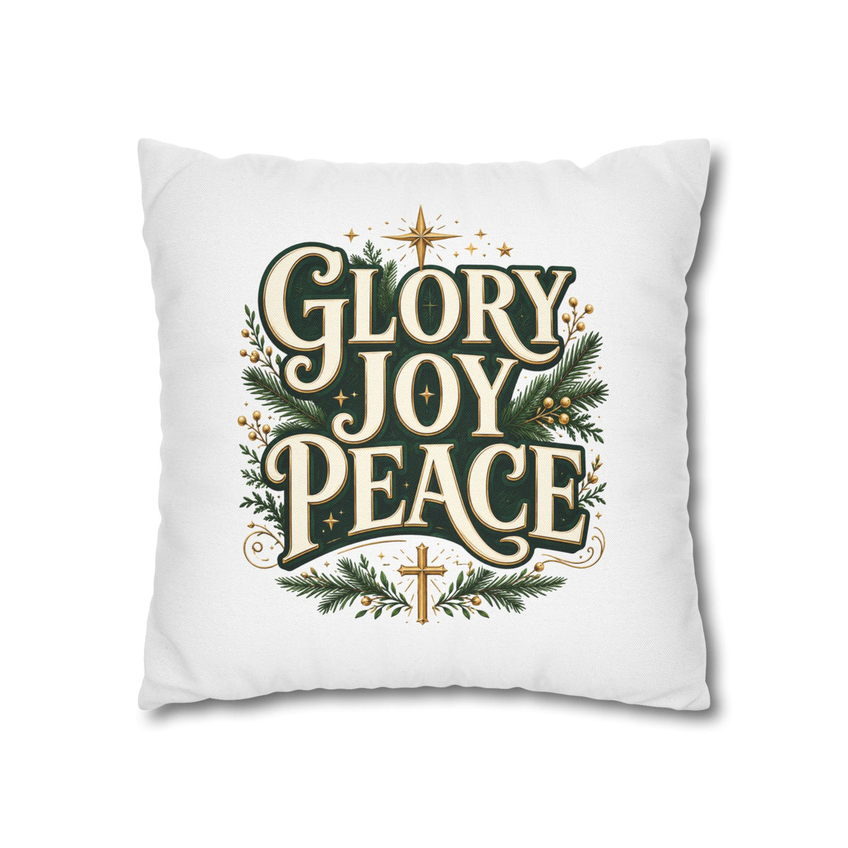 Christmas Pillowcase — "Glory Joy Peace" Decorative Holiday Throw Pillow Cover