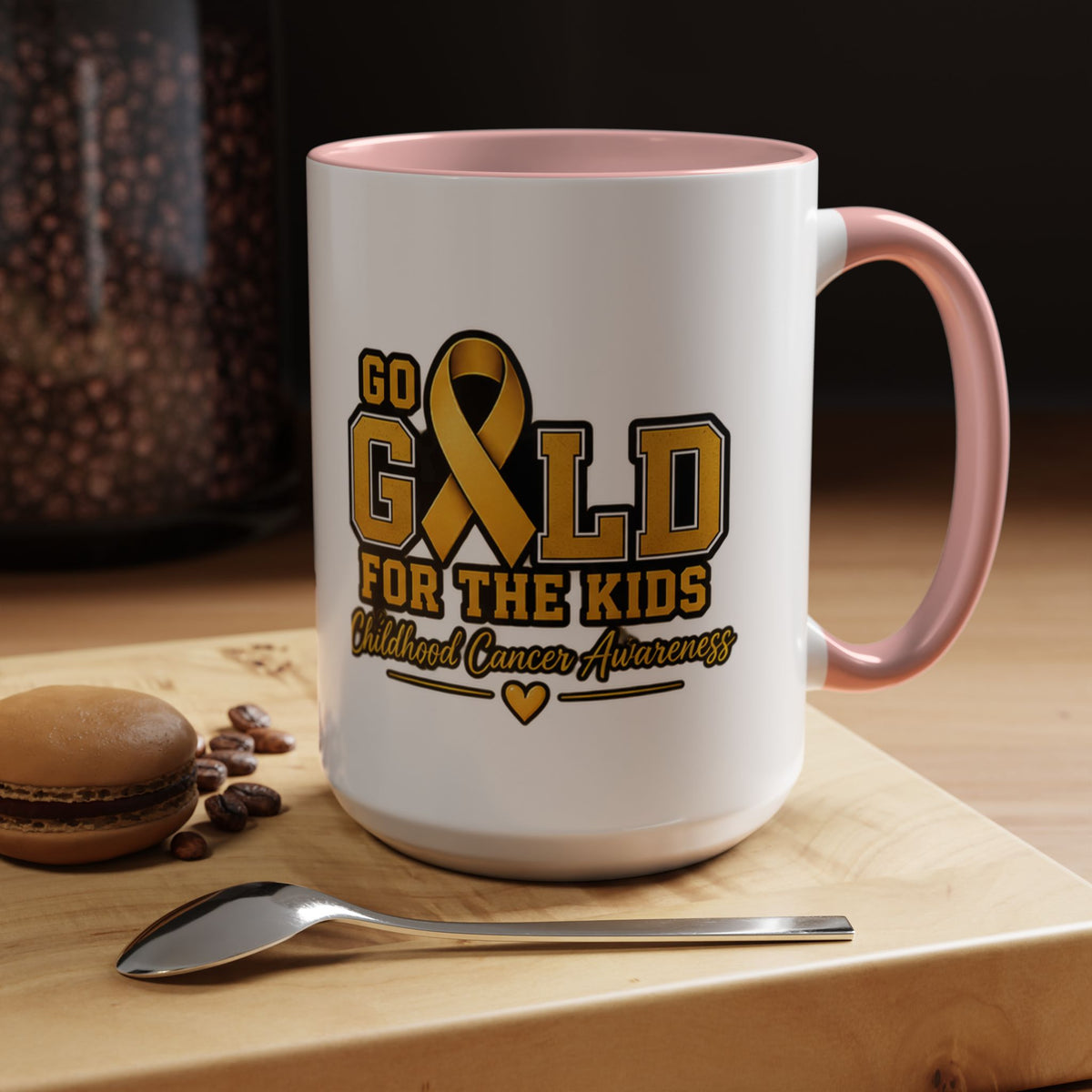 Gold For The Kids Coffee Mug — Childhood Cancer Awareness Accent Mug (11/15oz)