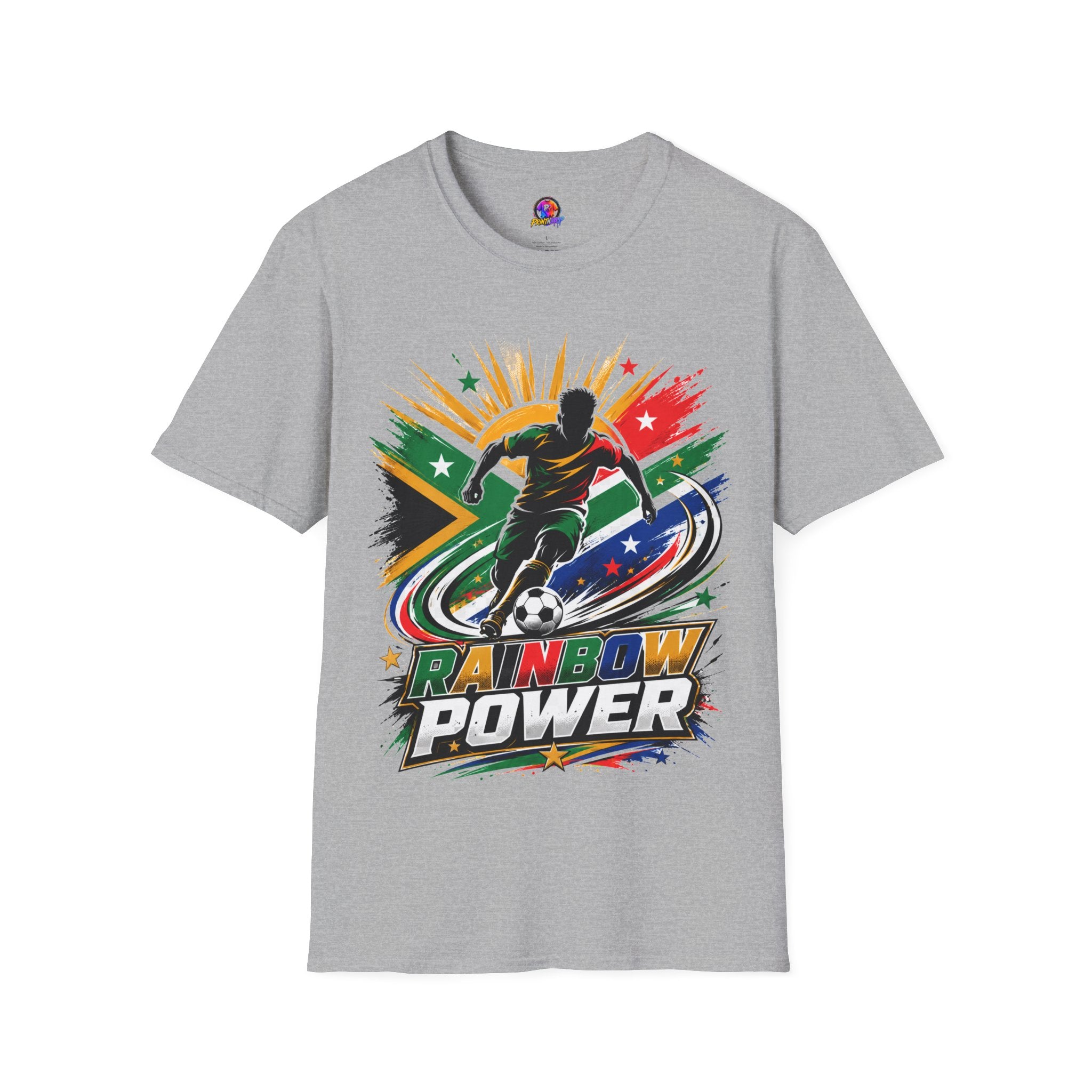 South Africa Soccer Rainbow Power T-Shirt — Colorful Football Player Graphic Tee