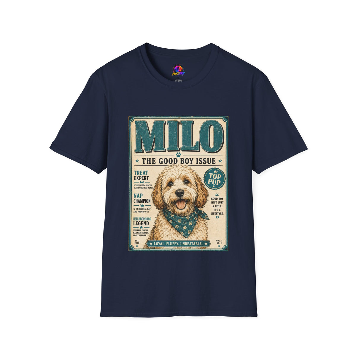 Milo 'The Good Boy Issue' Dog T‑Shirt — Vintage Puppy Magazine Design