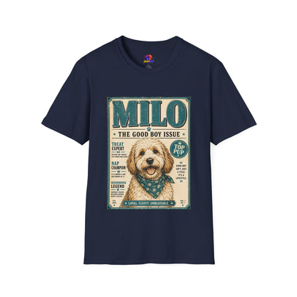 Milo 'The Good Boy Issue' Dog T‑Shirt — Vintage Puppy Magazine Design