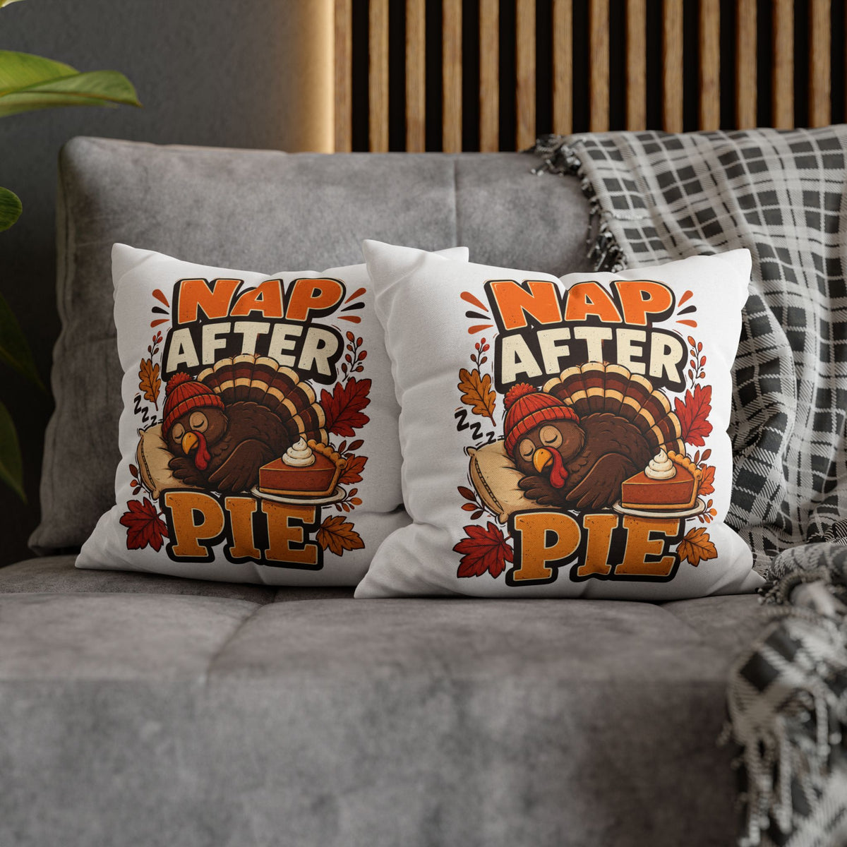 Thanksgiving Nap After Pie Throw Pillow — Cute Thanksgiving Turkey Pillowcase