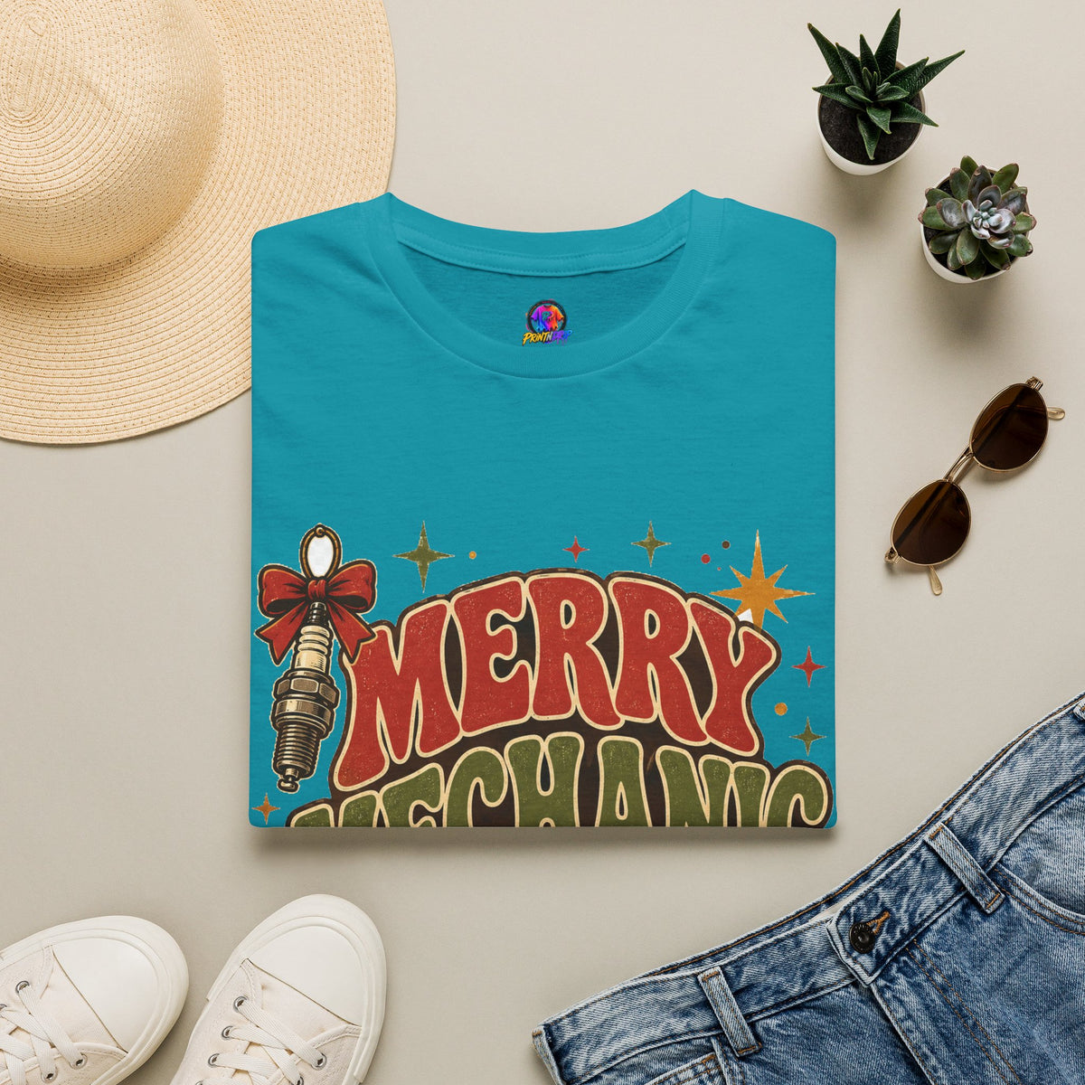 Merry Mechanic Mood T‑Shirt — Retro Holiday Auto Technician Gift