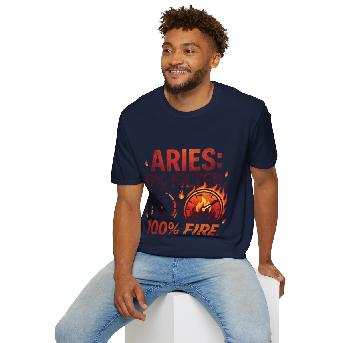Aries T-Shirt — "Aries: 0% Filter, 100% Fire" Bold Zodiac Tee