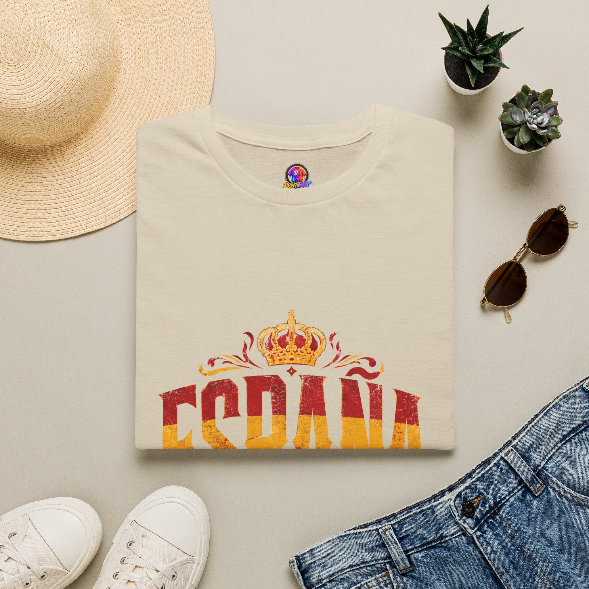 Spain Crown Graphic T-Shirt — Spanish Flag Vintage Crest Tee