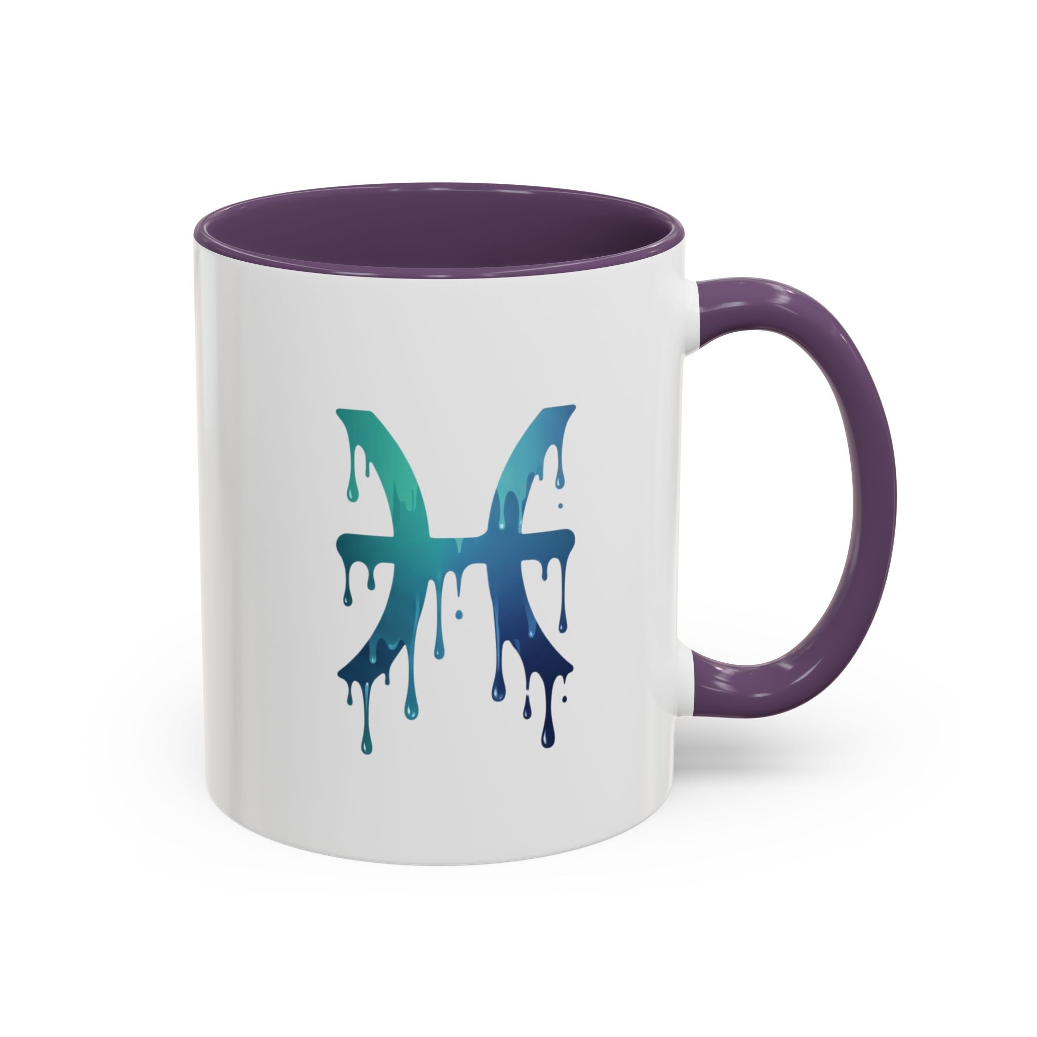 Pisces Zodiac Accent Coffee Mug — Dripping Teal Blue Astrology Gift