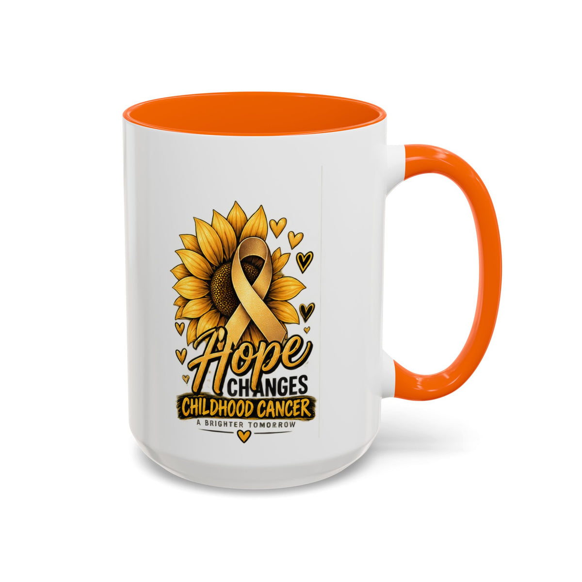 Hope Changes Childhood Cancer Mug – Gold Ribbon Sunflower Accent Coffee Cup (11/15oz)