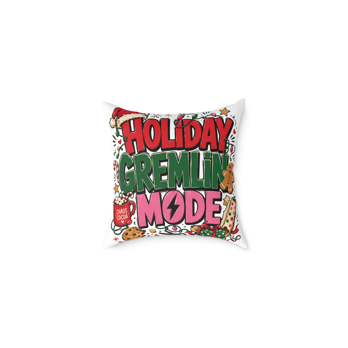 Holiday Gremlin Mode Modern Day Christmas Square Poly Canvas Pillow