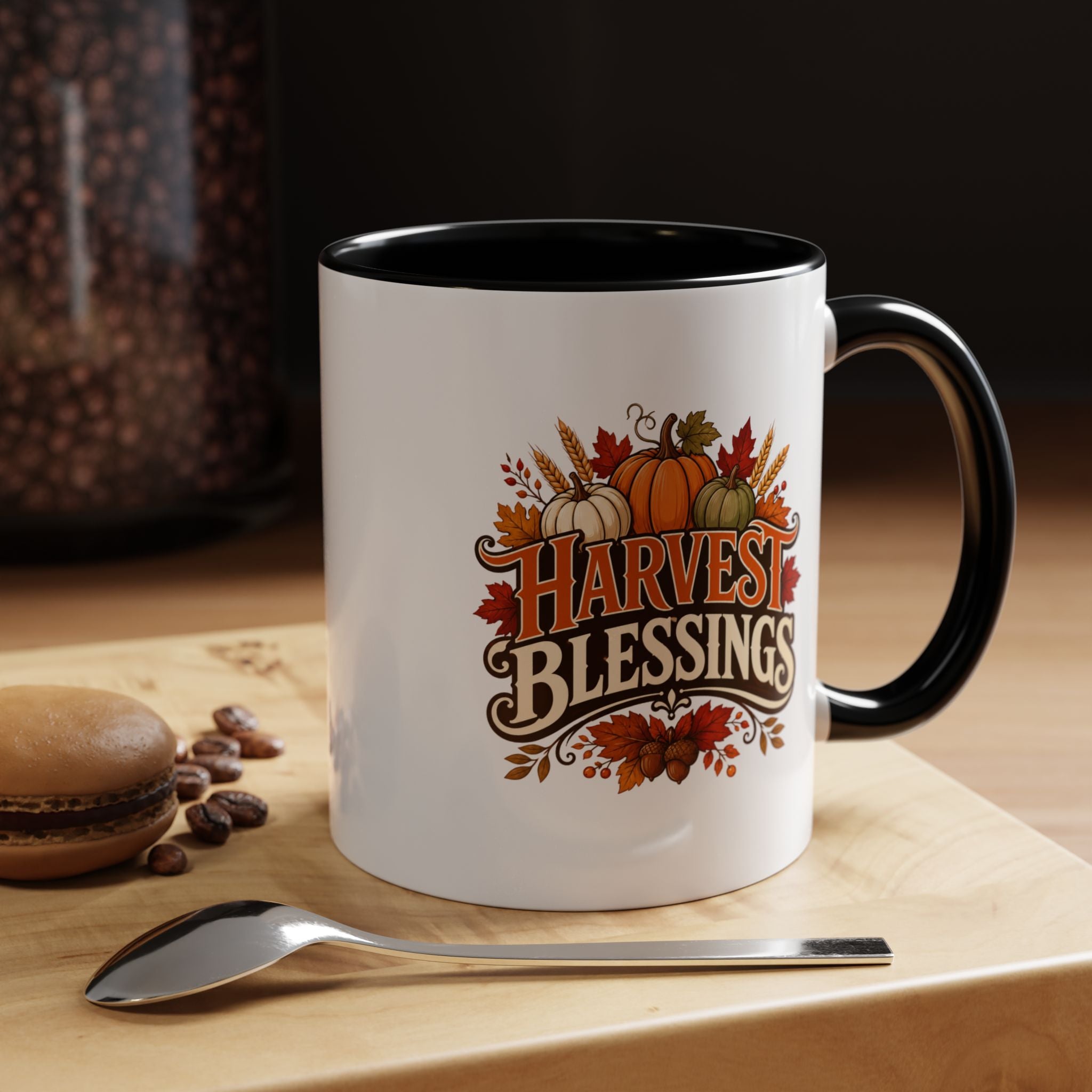 Thanksgiving Mug Harvest Blessings Coffee Mug — Thanksgiving Pumpkin Accent Mug
