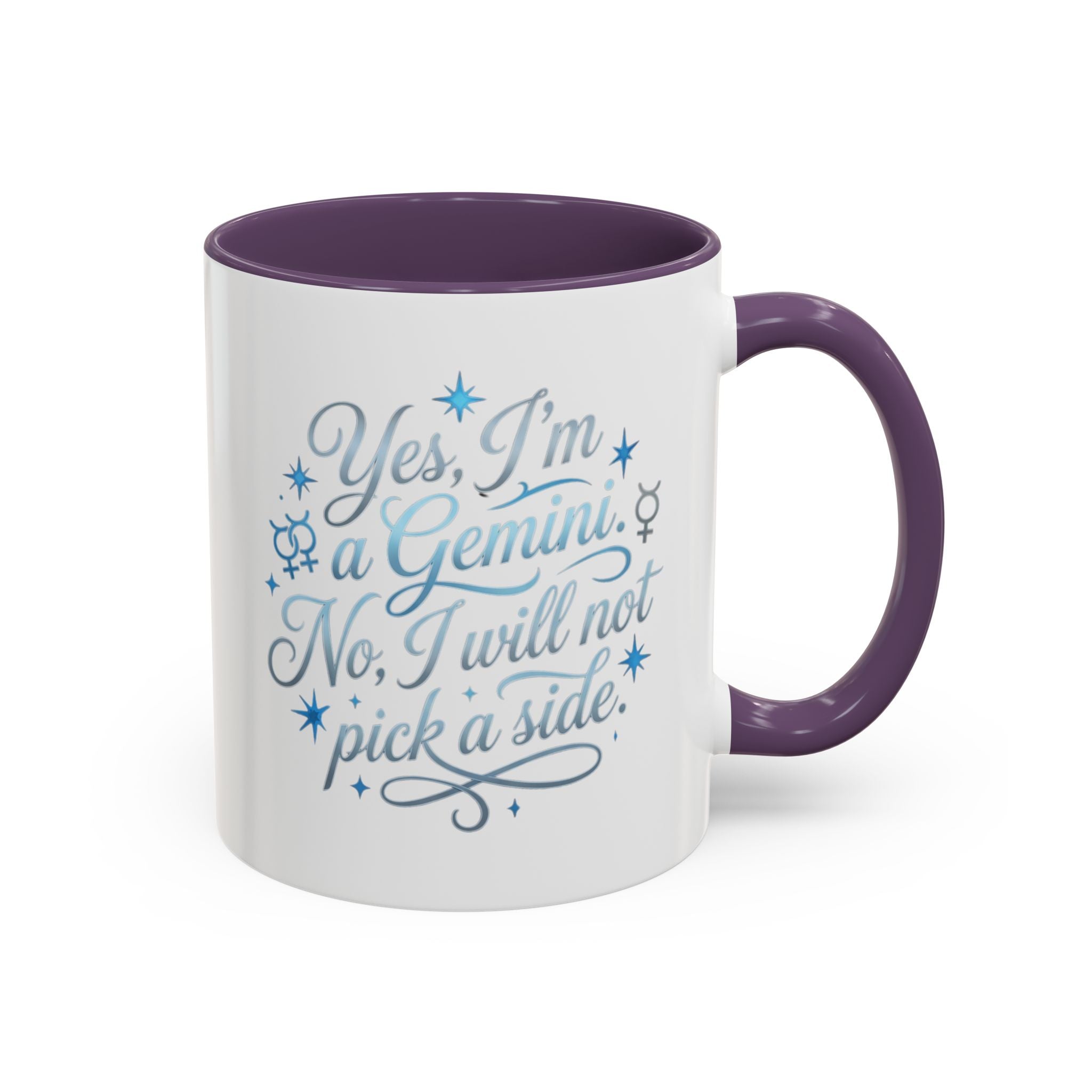 Gemini Zodiac Accent Coffee Mug – “Yes, I’m a Gemini. No, I will not pick a side.” – Astrological Gift