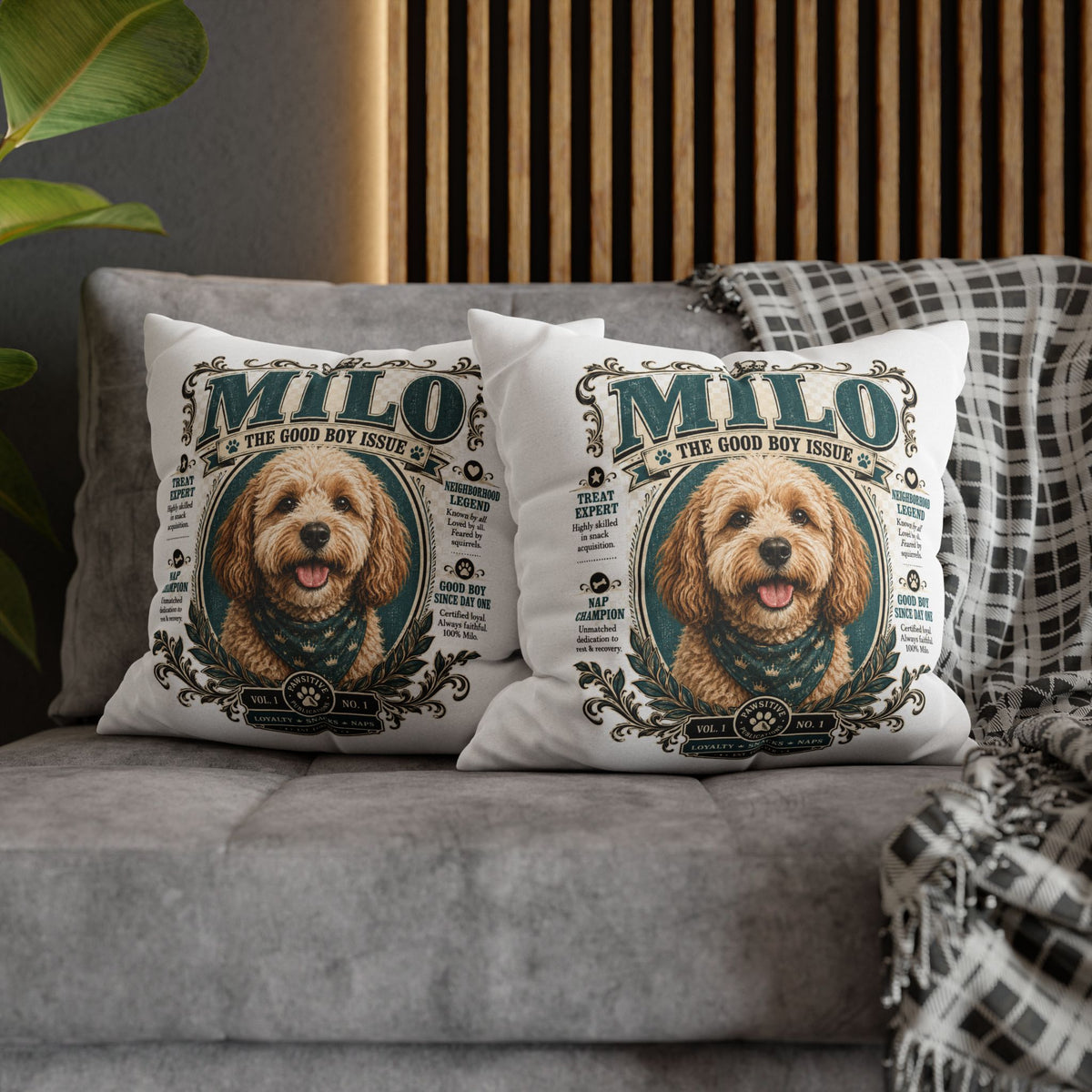 Dog Pillowcase — Personalized 'Milo The Good Boy Issue' Decorative Throw Pillowcase Milo Bailey Dog Dad Mom