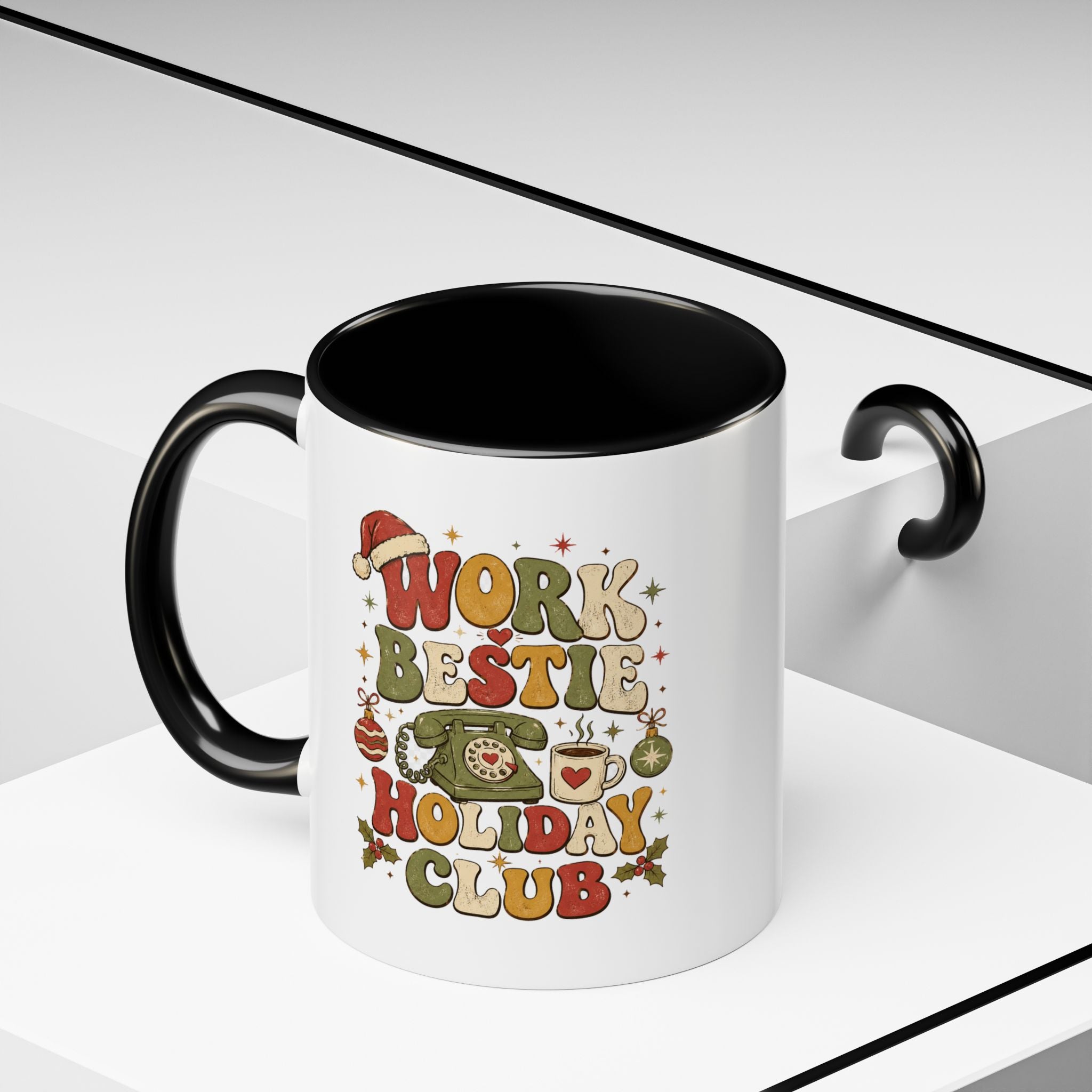 Modern Day Christmas Work Bestie Holiday Club Coffee Mug — Retro Christmas Accent Mug