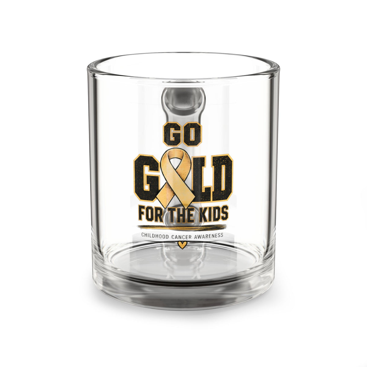Go Gold for the Kids Glass Mug — 10oz Childhood Cancer Awareness Ribbon Coffee Cup
