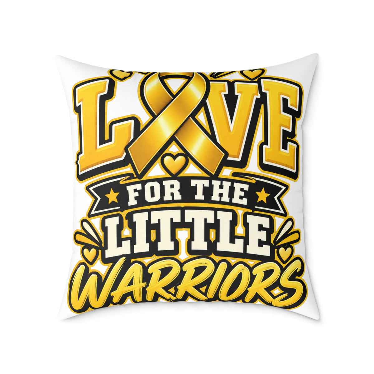 Childhood Cancer Square Pillow - "Love for the Little Warriors" Yellow Ribbon Kids Cancer Awareness Throw Pillow