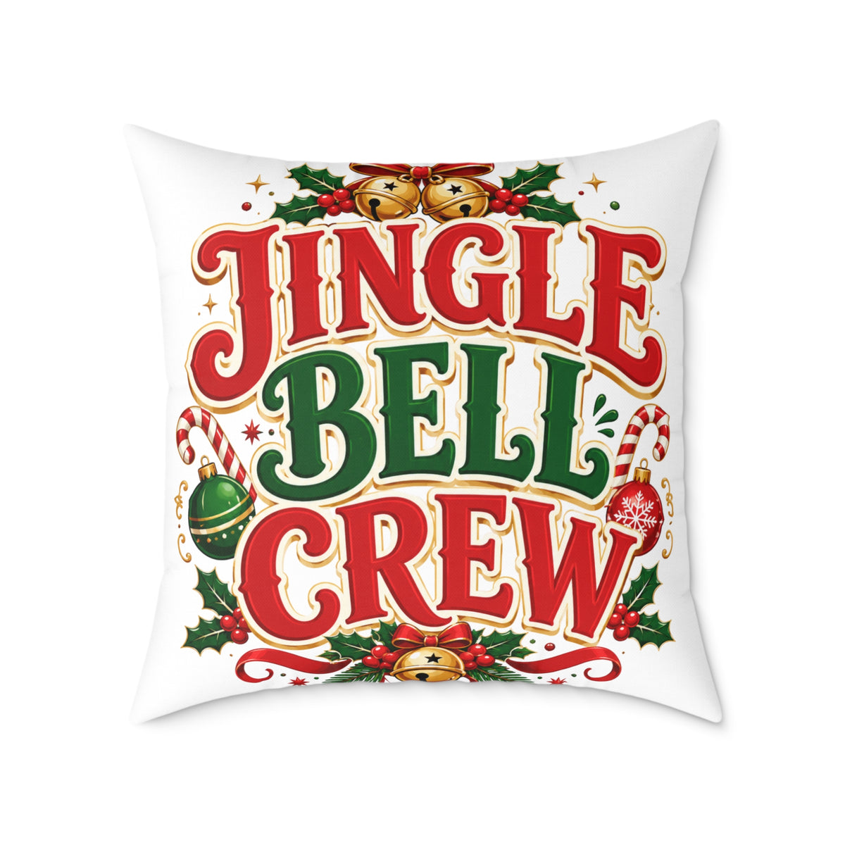 Christmas Jingle Bell Crew Holiday Pillow — Festive Christmas Decorative Throw Pillow