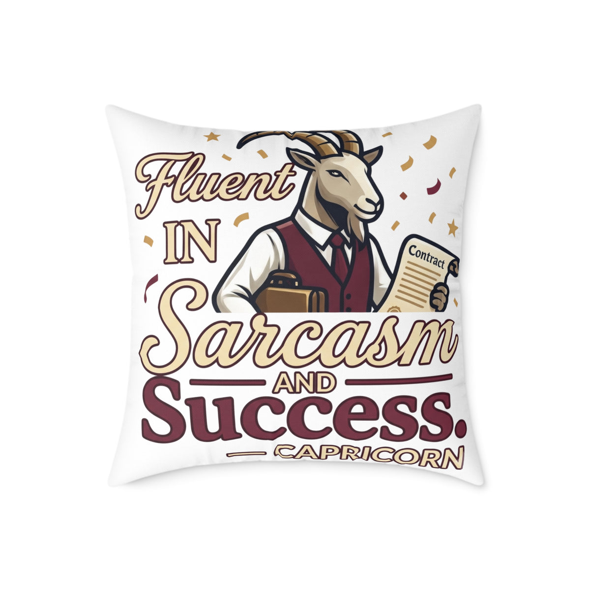 Capricorn Pillow — "Fluent in Sarcasm and Success" Zodiac Cushion