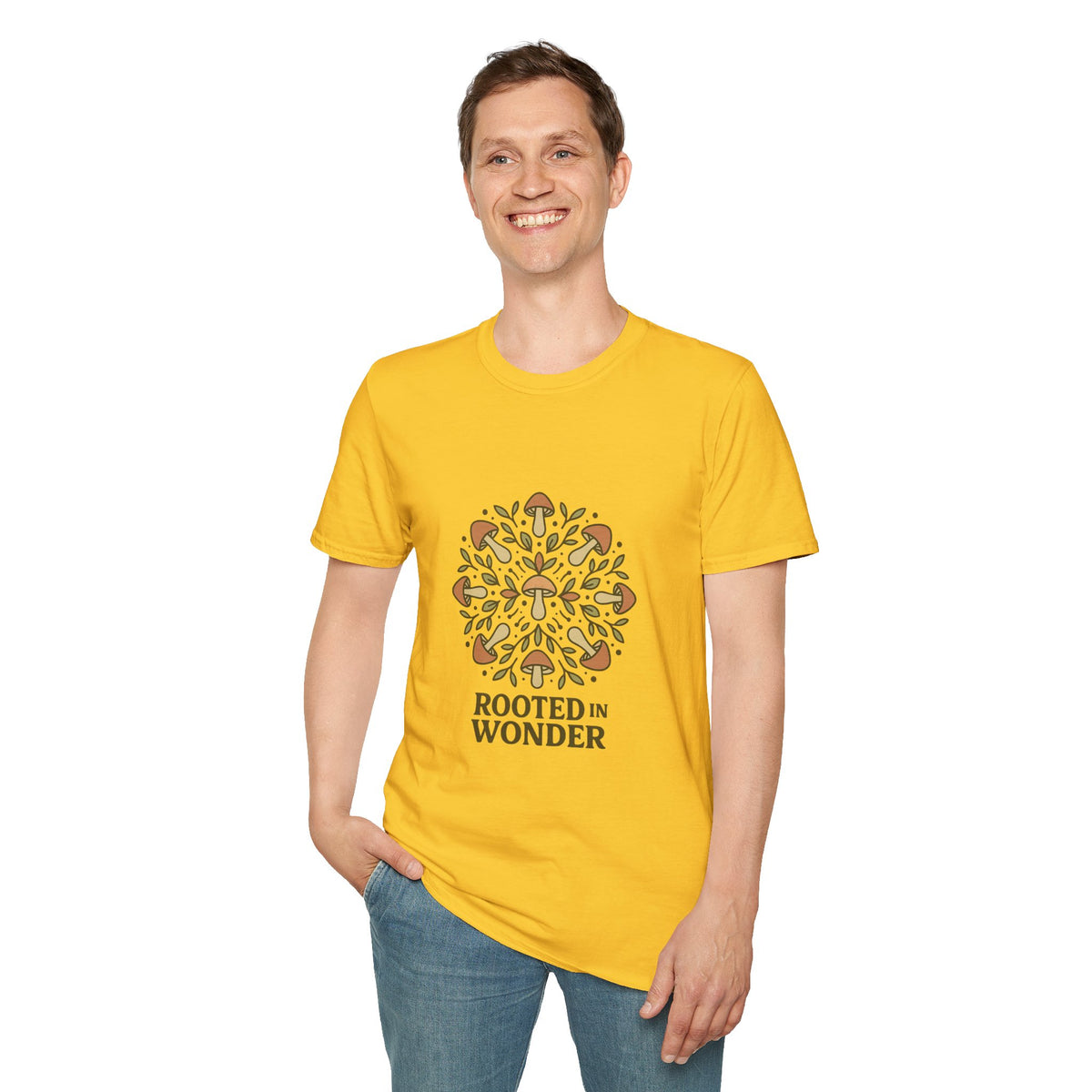Mushroom Mandala T-Shirt — "Rooted in Wonder" Botanical Graphic Tee