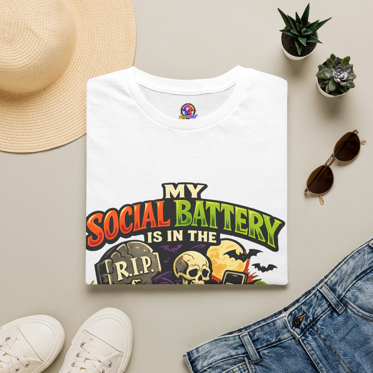Halloween My Social Battery Unisex Softstyle T-Shirt