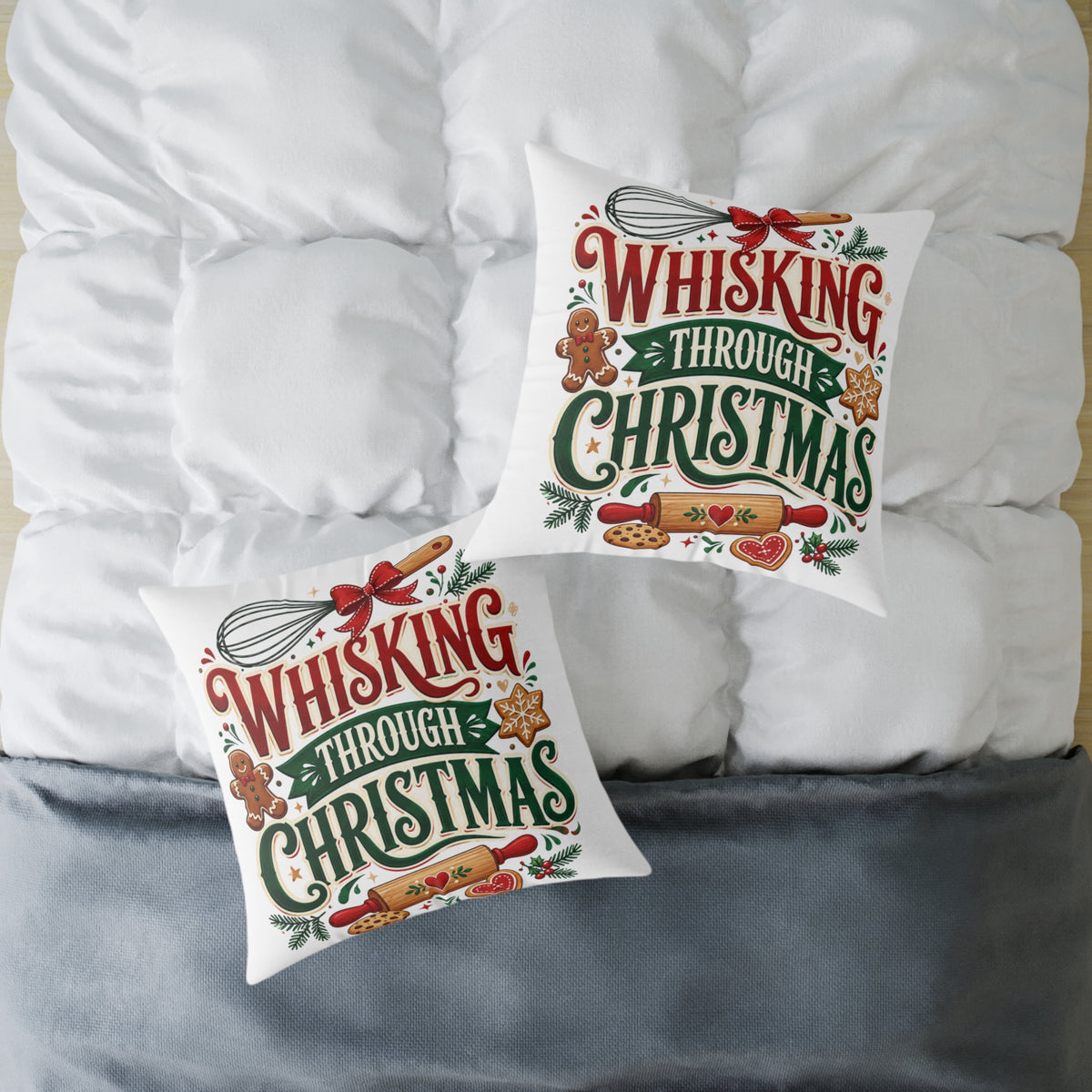 Whisking Through Christmas Pillow — Festive Baking Holiday Throw Pillow