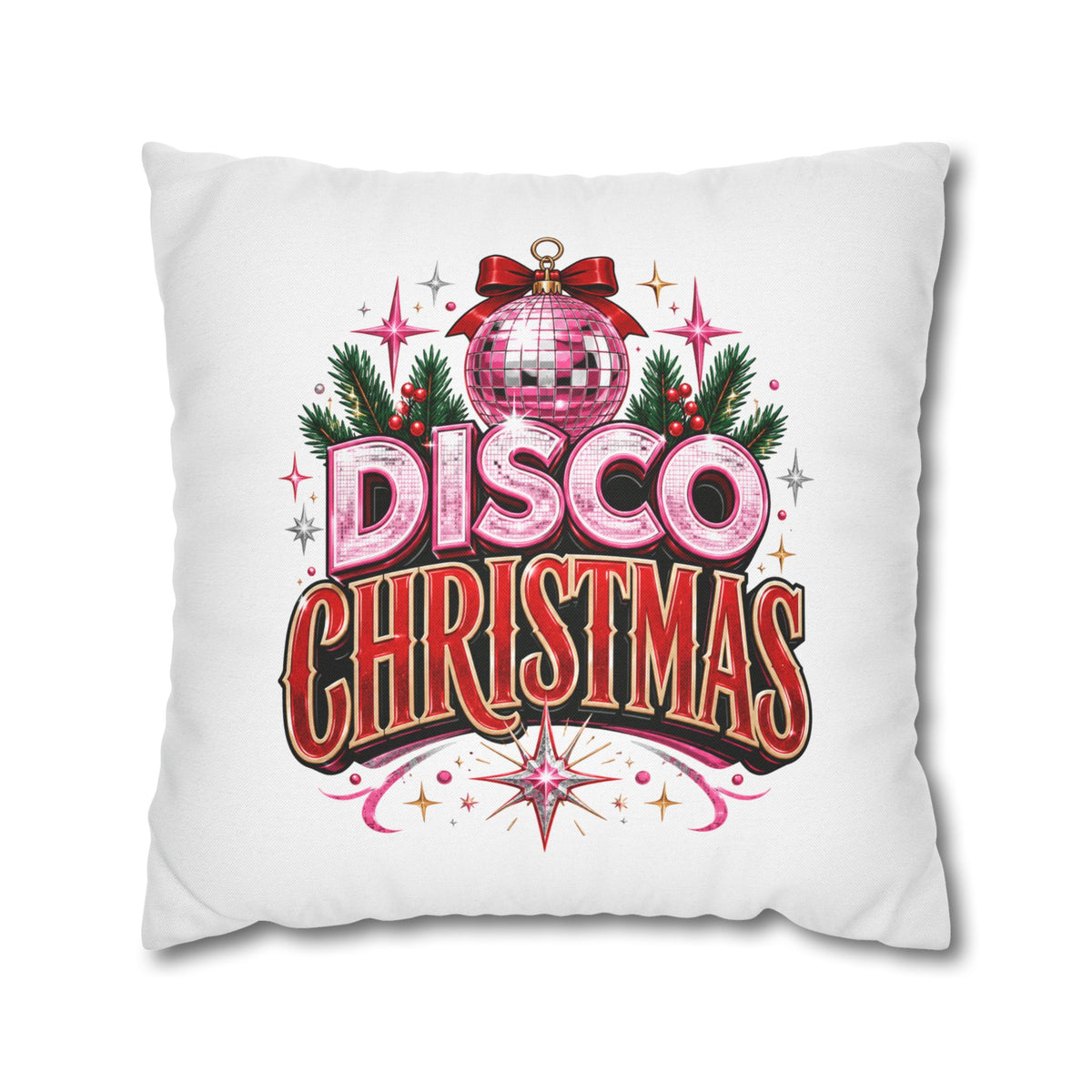 Disco Christmas Pillowcase — Retro Pink Disco Ball Holiday Decor