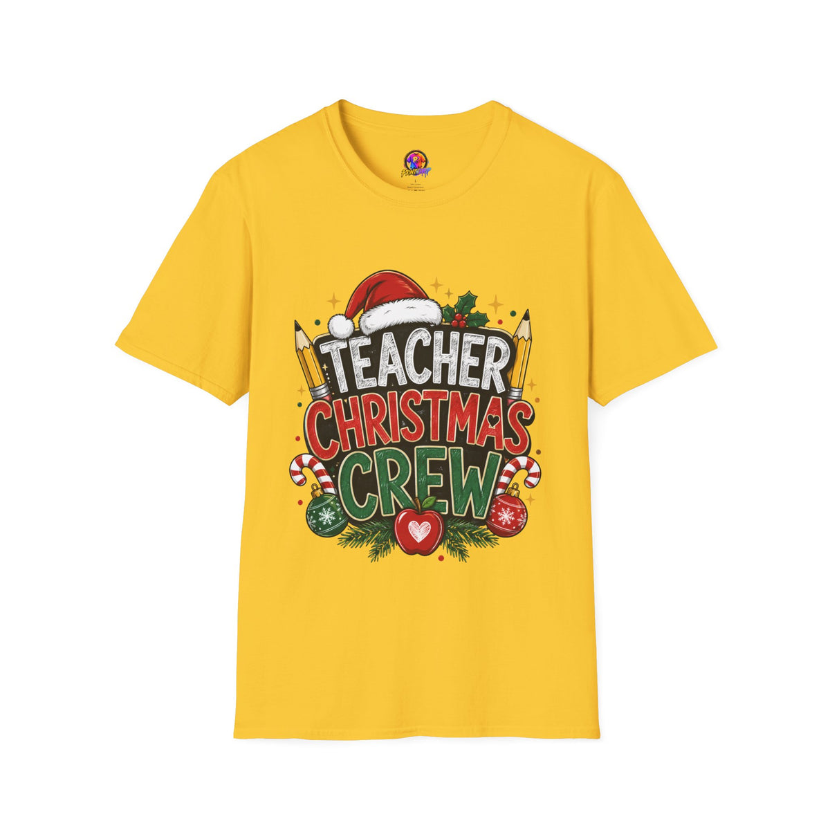 Teacher Christmas Crew T-Shirt — Holiday School Staff Tee with Santa Hat & Pencils