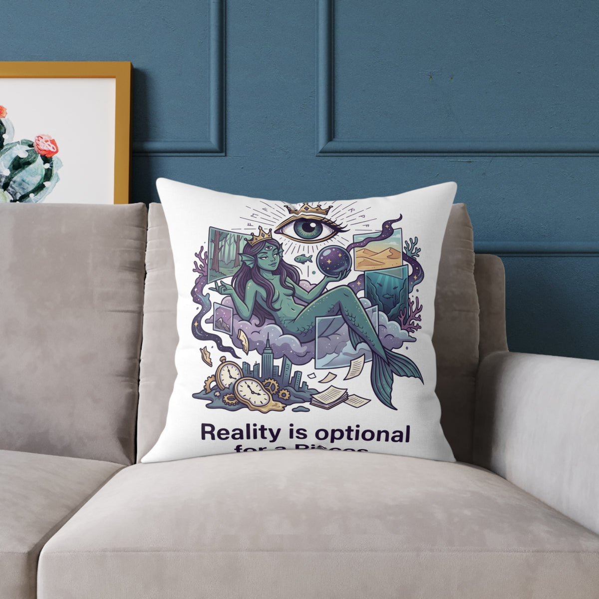 Pisces Zodiac Reality Is Optional Square Poly Canvas Pillow