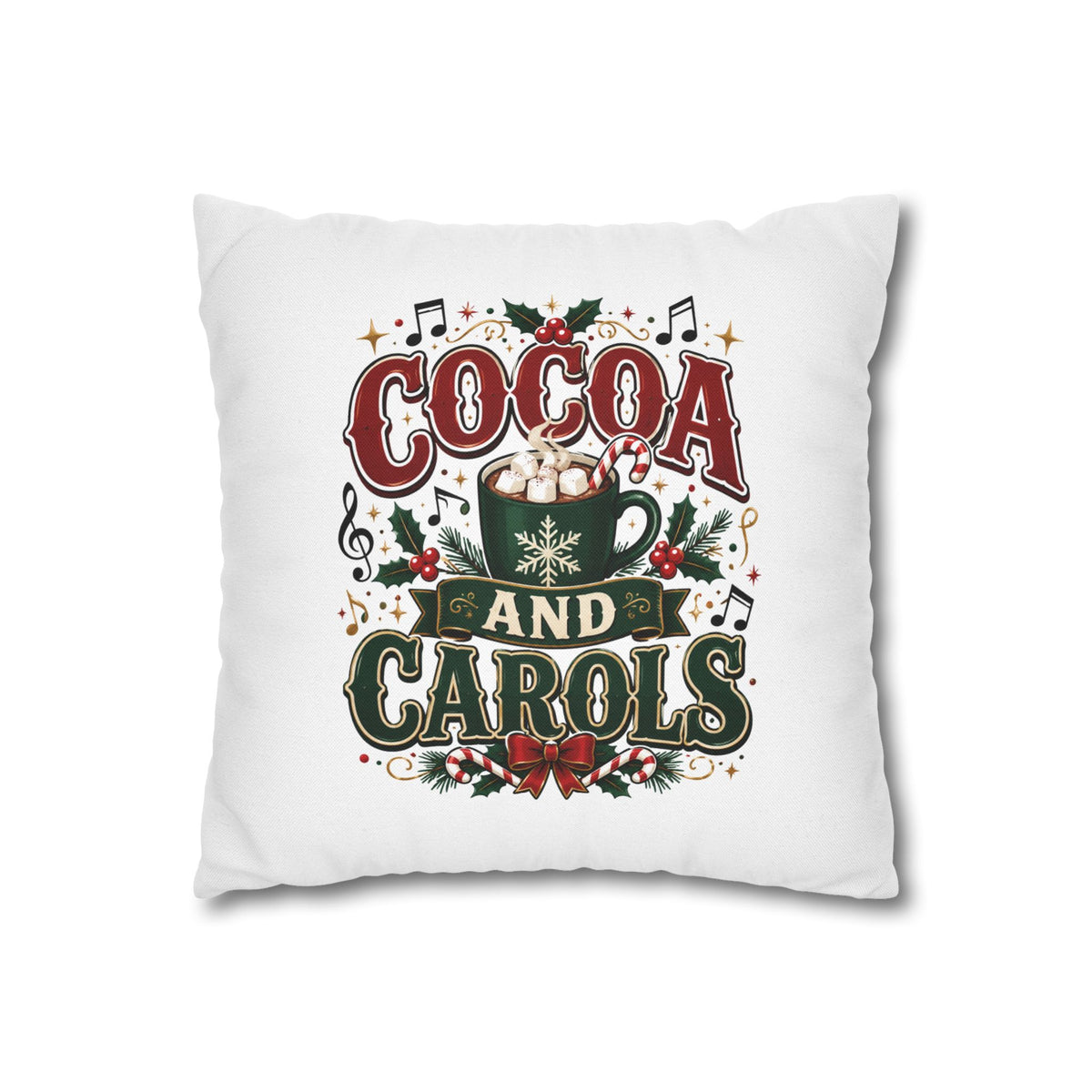 Christmas Cocoa and Carols Holiday Pillowcase - Festive Hot Chocolate Christmas Decor