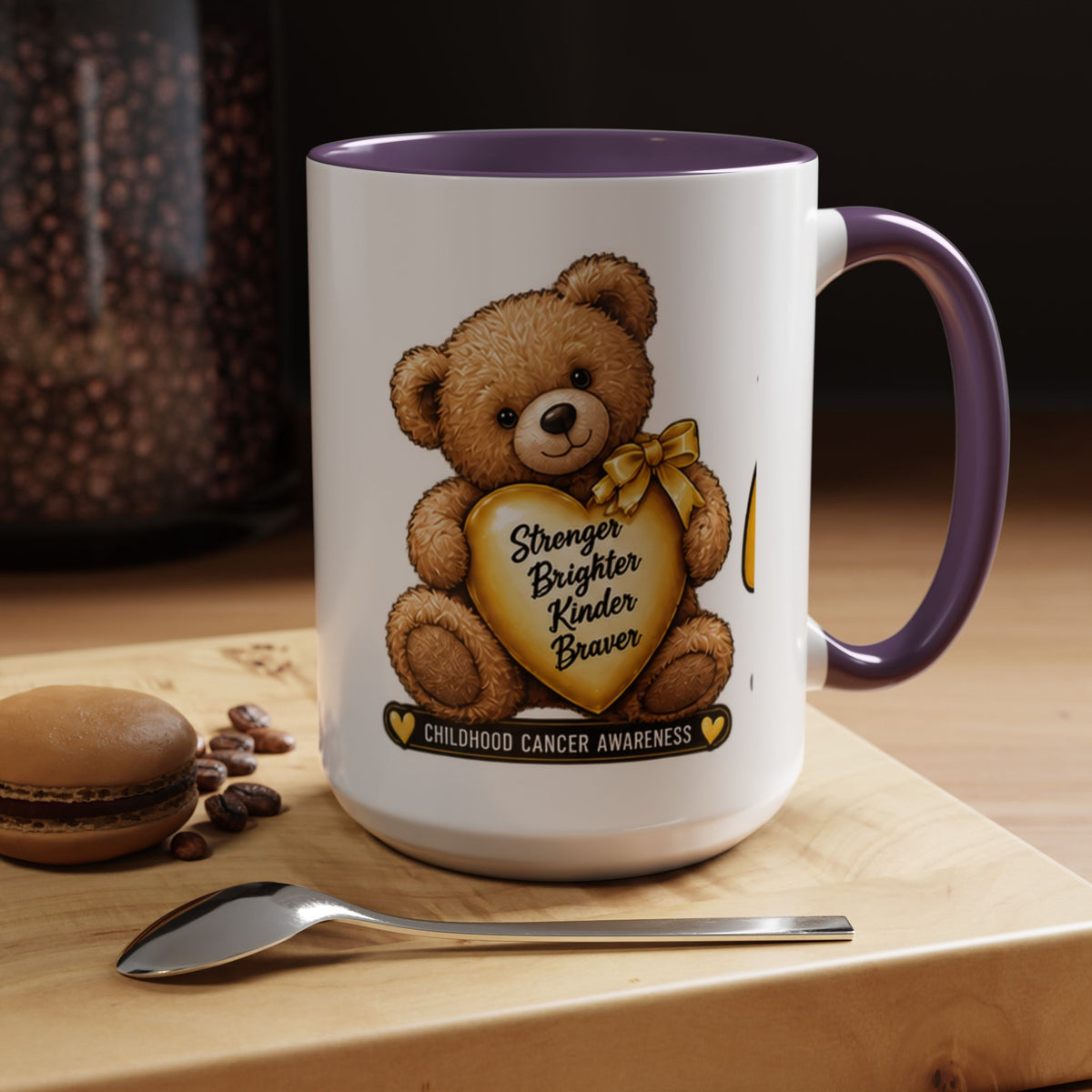 Gold Ribbon Teddy Bear Childhood Cancer Awareness Accent Mug (11/15oz)