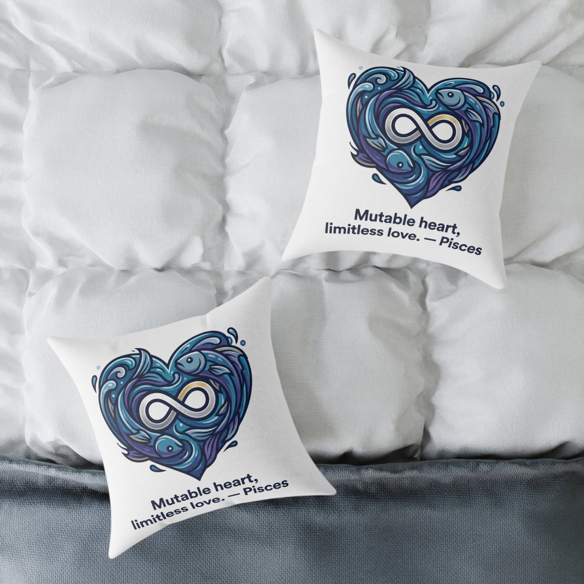 Pisces Zodiac Mutable Heart Limitless Love Square Poly Canvas Pillow
