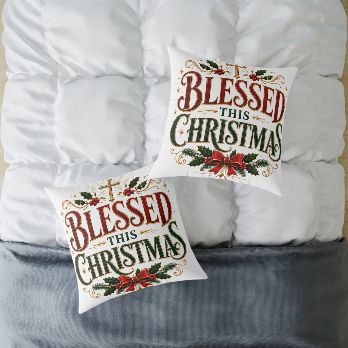Blessed This Christmas Square Poly Canvas Pillow
