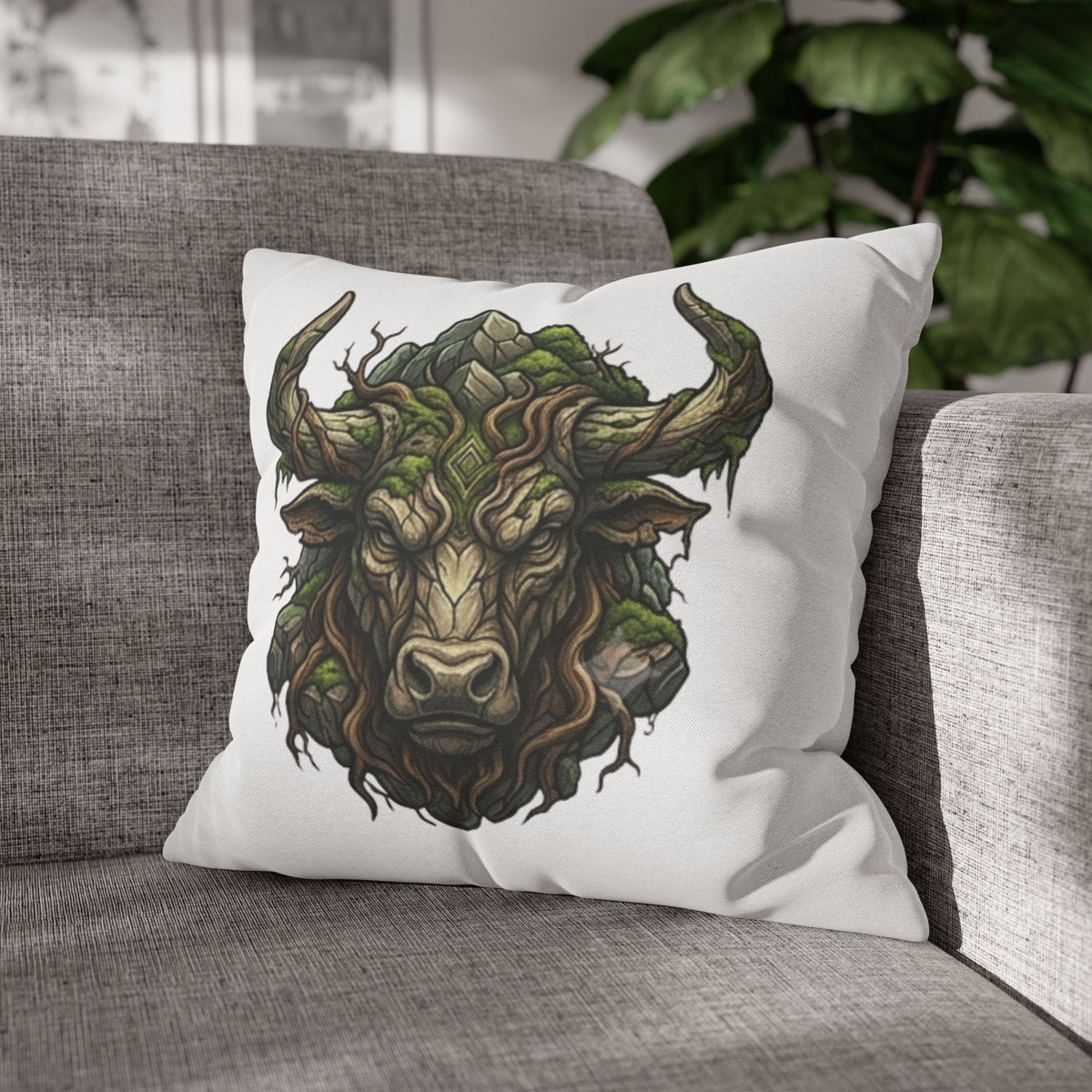 Taurus Forest Bull Decorative Pillowcase — Mythic Woodland Ox Accent Cushion