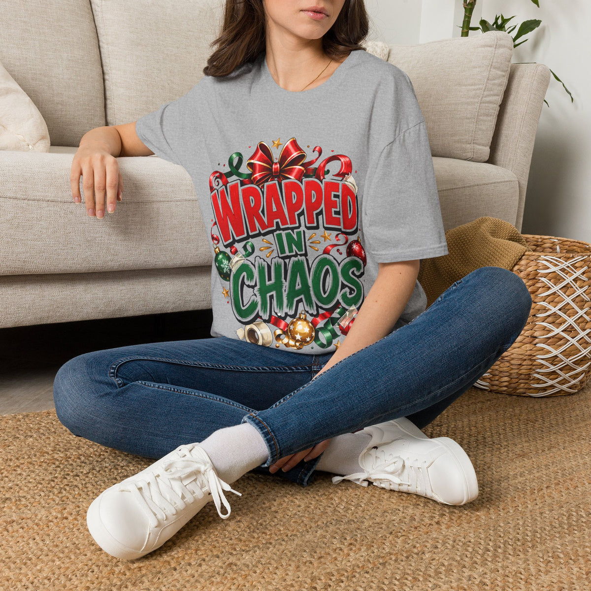 T-Shirt — "Wrapped in Chaos" Holiday Graphic Tee