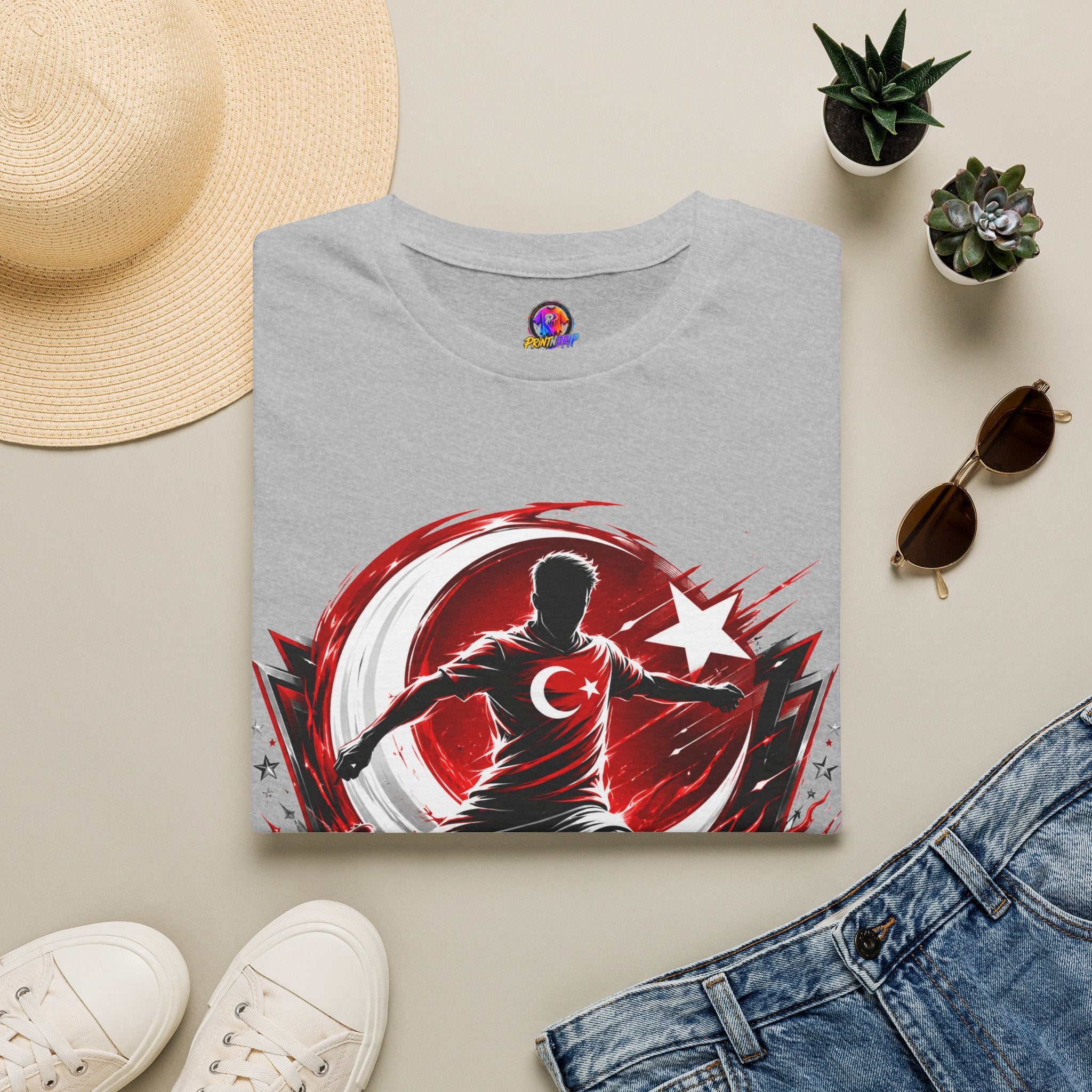 Turkey Crimson Flame Soccer T-Shirt — Turkish Crescent & Star Football Fan Tee