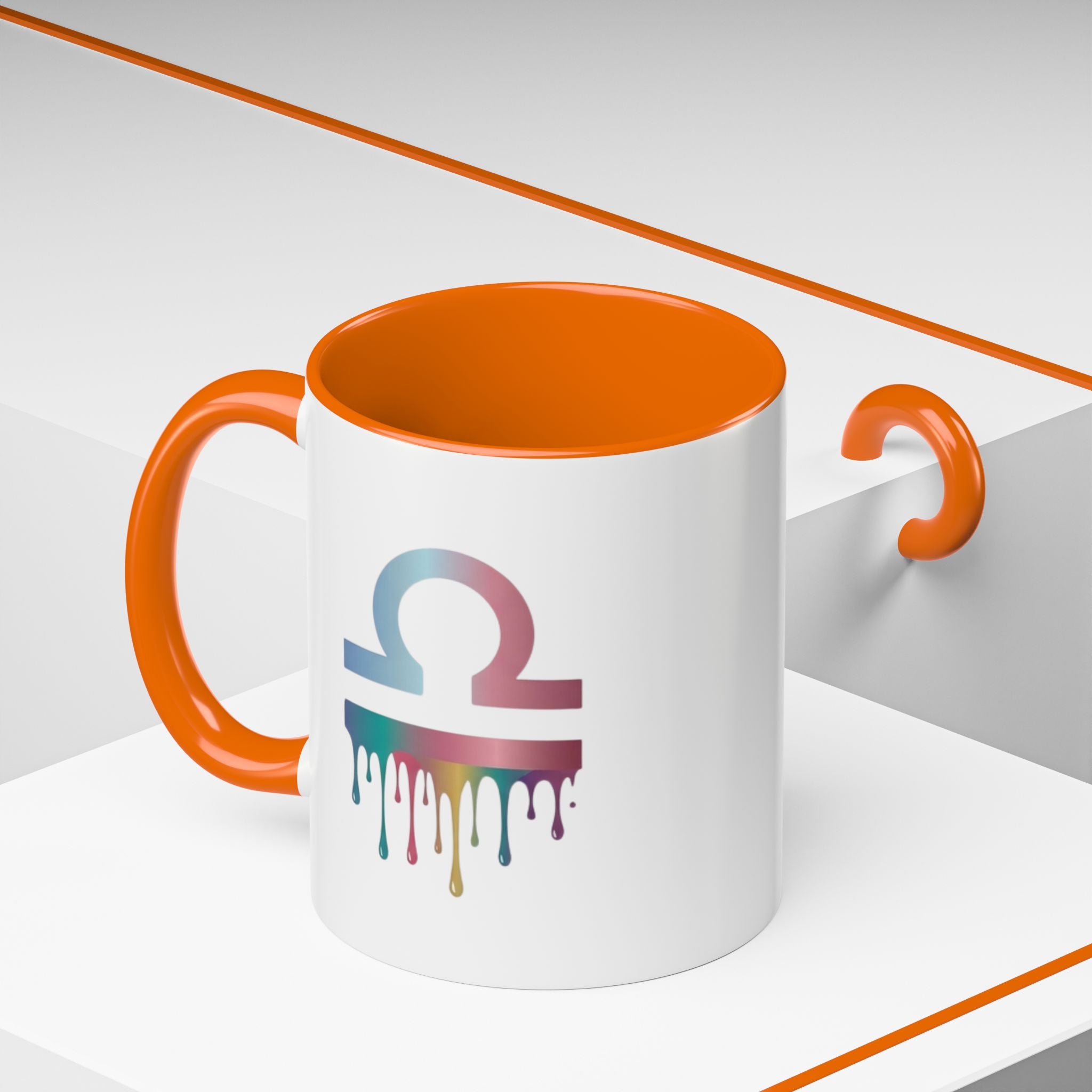 Libra Drip Accent Coffee Mug — Zodiac Symbol Rainbow Design