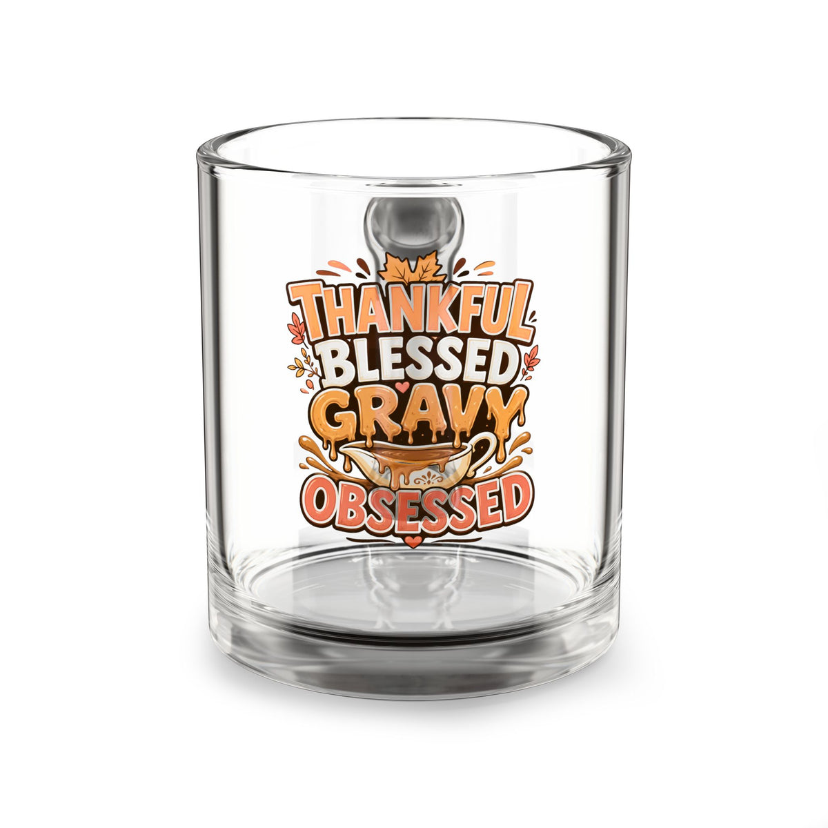 Glass Mug — "Thankful Blessed Gravy Obsessed" Thanksgiving Coffee Cup