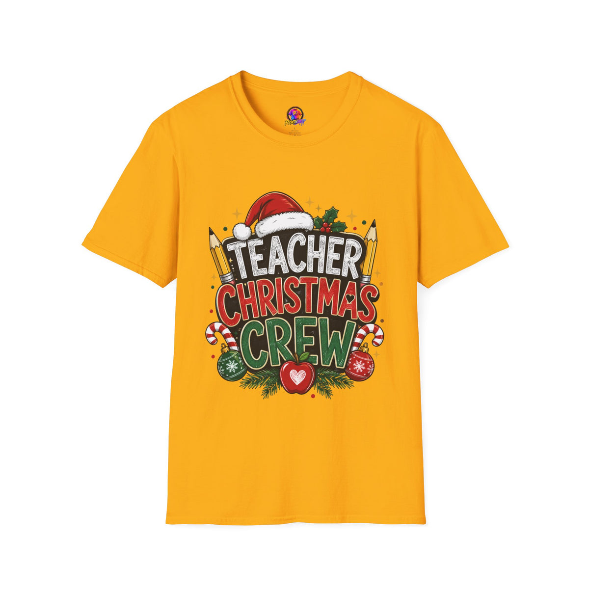 Teacher Christmas Crew T-Shirt — Holiday School Staff Tee with Santa Hat & Pencils