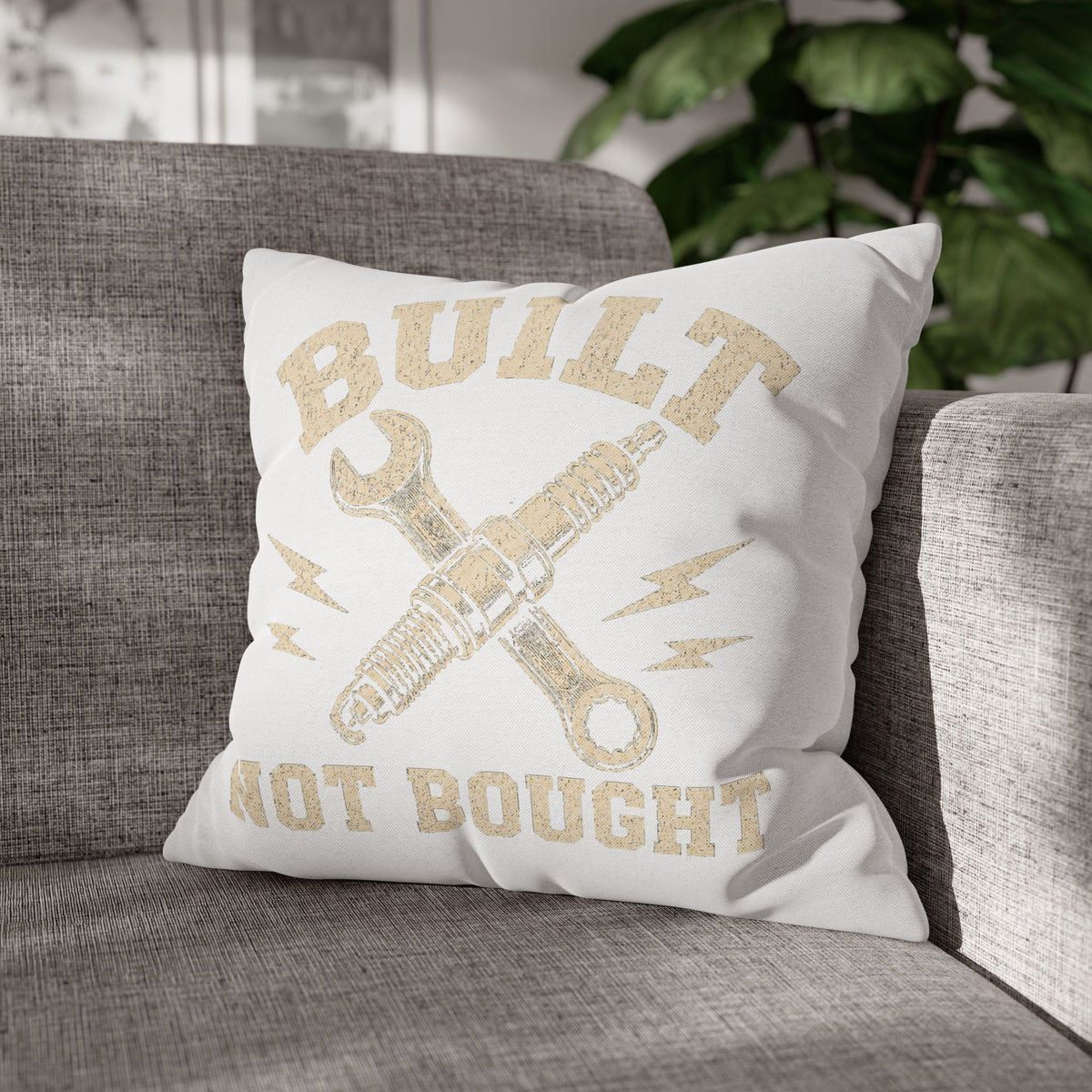 Built Not Bought Decorative Pillowcase Milo Bailey Dog Dad Mom — Rustic Mechanic Tool Accent