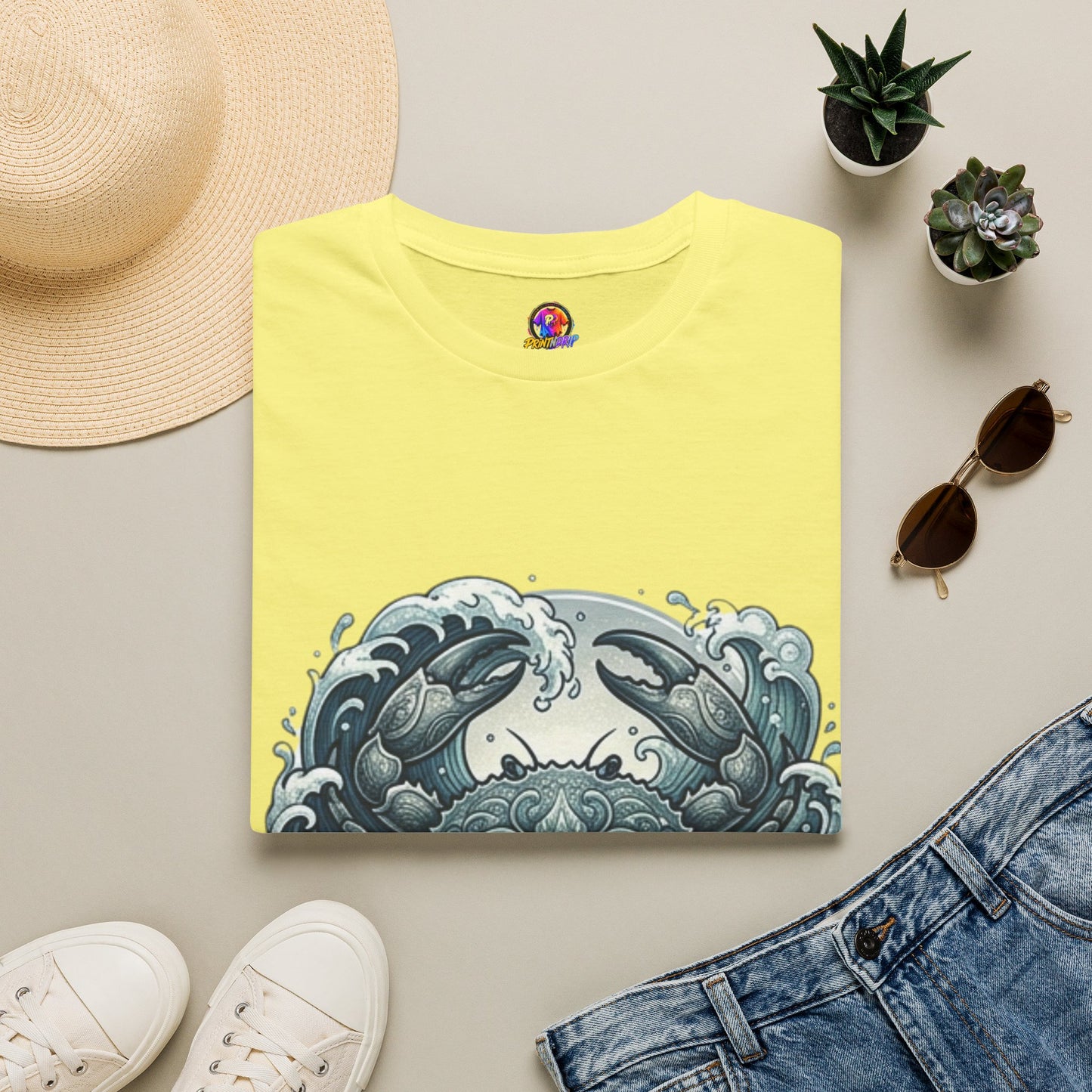 Crab and Waves Graphic T-Shirt — Coastal Oceanic Nautical Tee