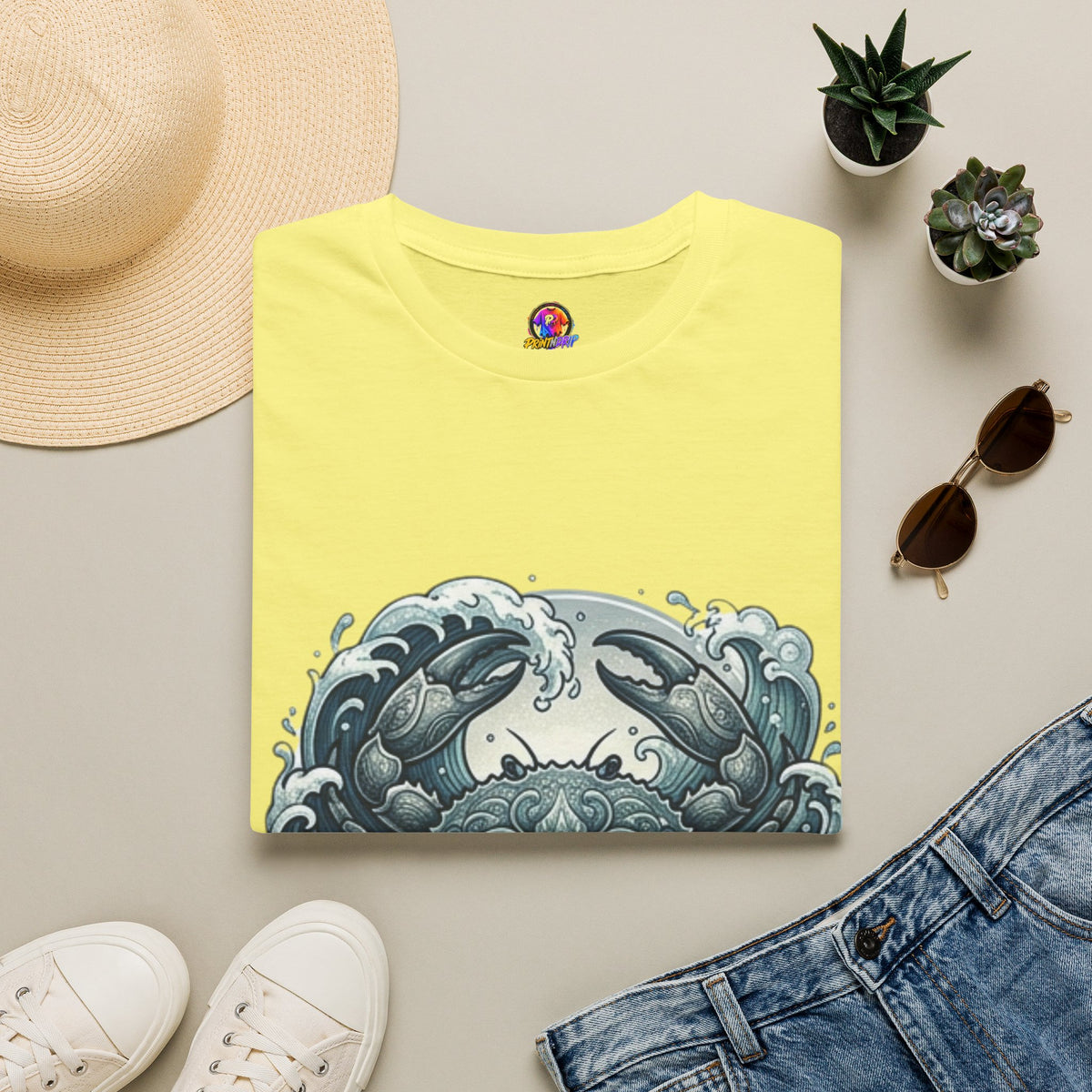 Crab and Waves Graphic T-Shirt — Coastal Oceanic Nautical Tee