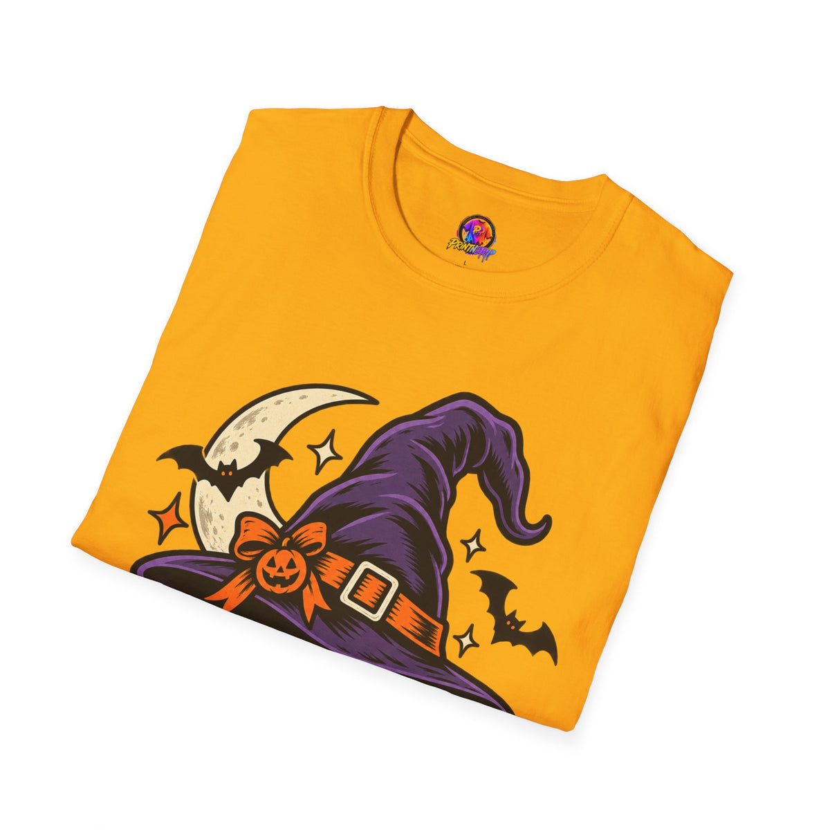 Midnight Mischief Halloween T-Shirt — Witch Hat & Bats Graphic