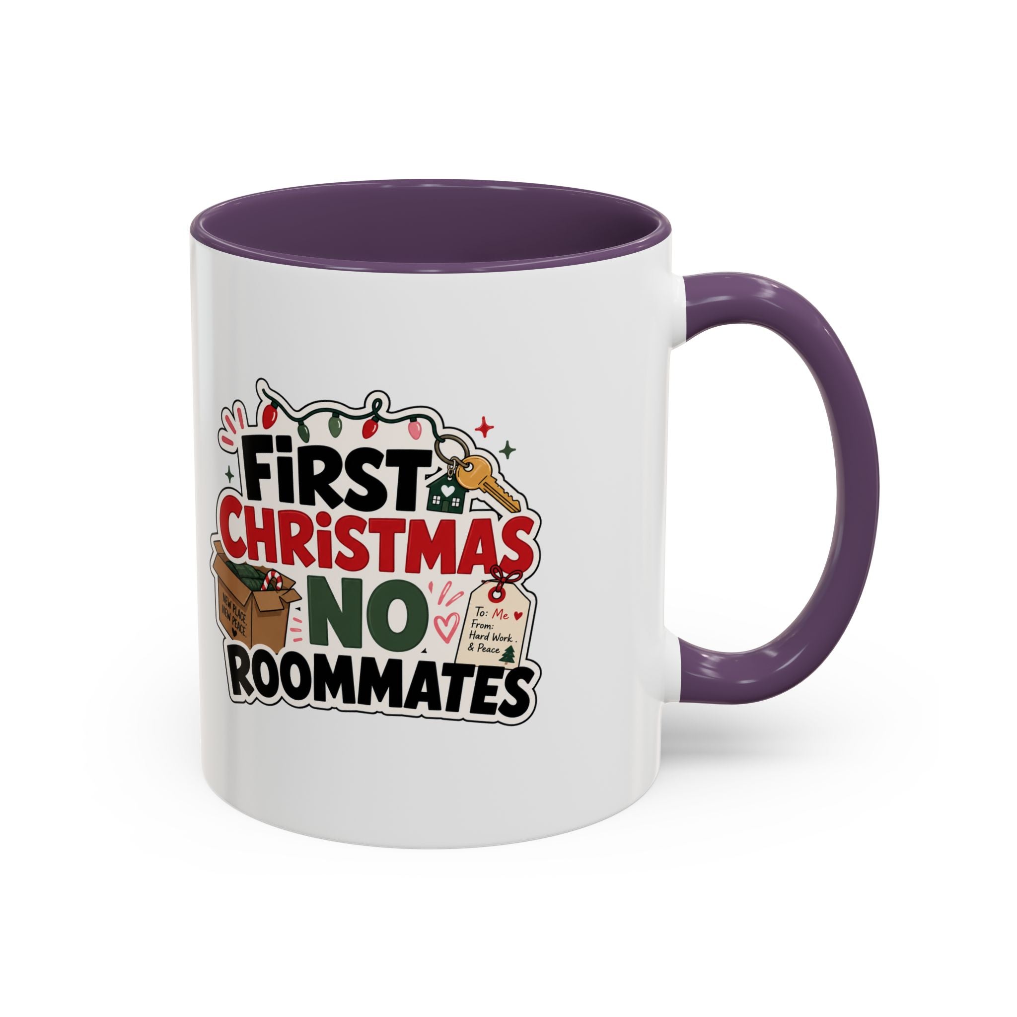 Modern Day Christmas First Christmas No Roommates Accent Coffee Mug — Funny Holiday Gift for New Homeowners & Dorm Residents