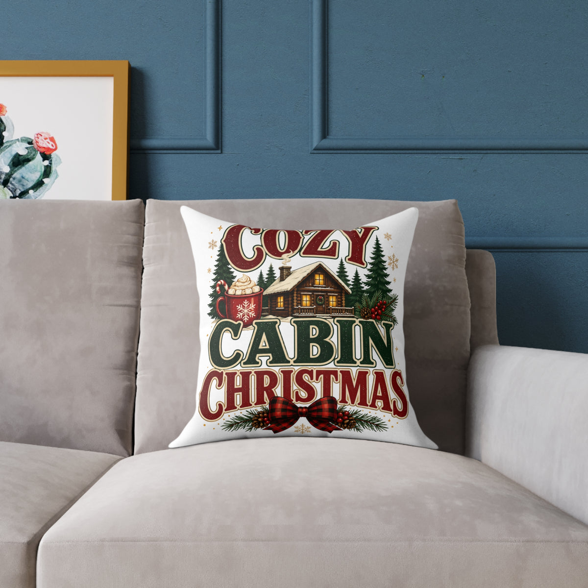 Cozy Cabin Christmas Pillow — Rustic Holiday Lodge Throw Pillow