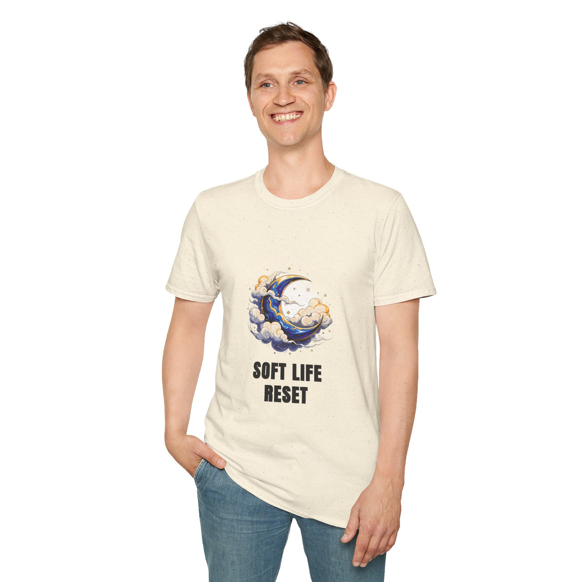 Soft Life Reset T-Shirt — Crescent Moon Cloud Graphic Tee - Trending Now - August 2026
