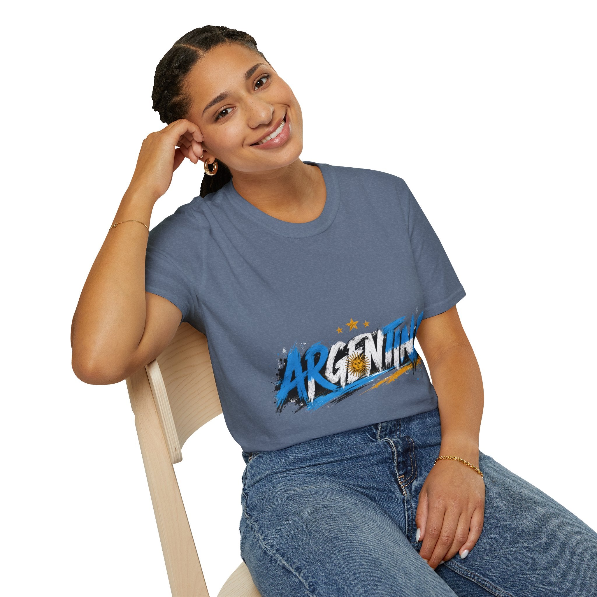Argentina Graffiti T-Shirt — Soccer Fan Tee with Three Stars & Sun Emblem