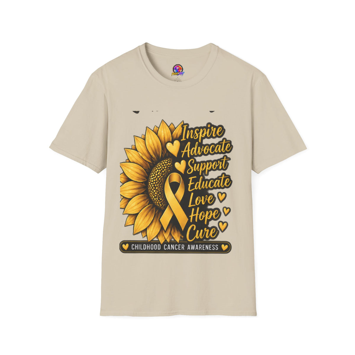 Childhood Cancer Awareness Sunflower T-Shirt – Inspire Advocate Support Educate Love Hope Cure
