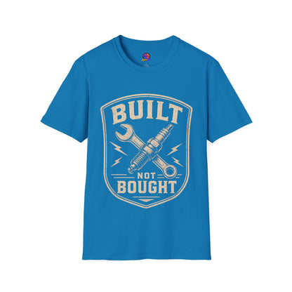 Built Not Bought T-Shirt — Vintage Mechanic Wrench & Spark Plug Design