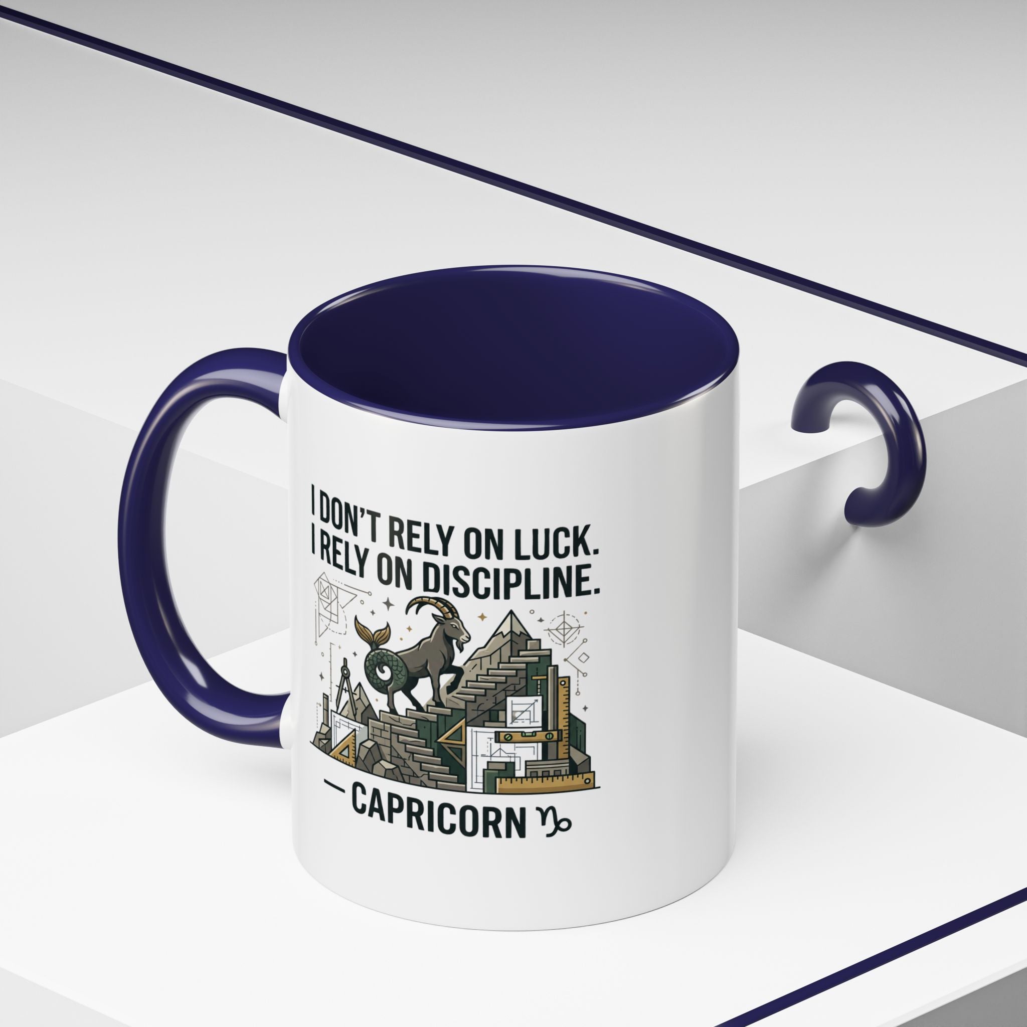 Capricorn Coffee Mug — “I Don’t Rely on Luck. I Rely on Discipline.” Accent Ceramic Mug